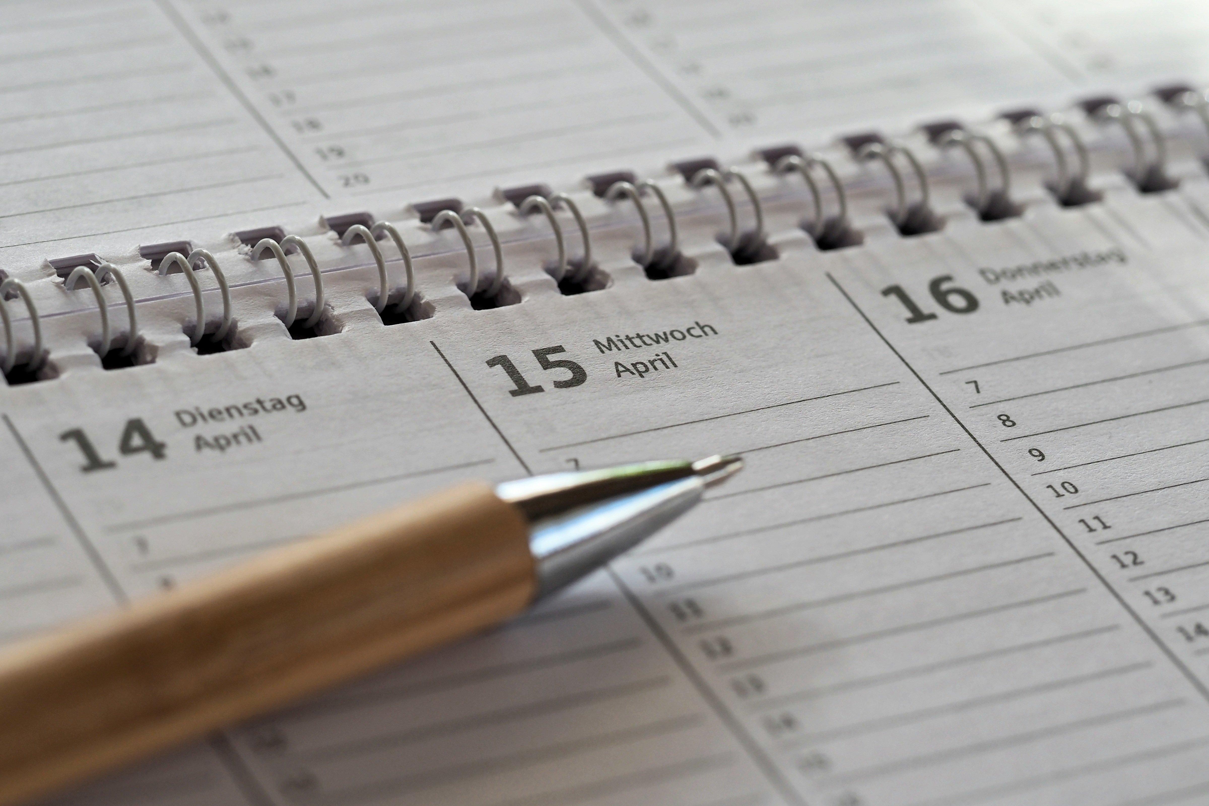 calendar and pen